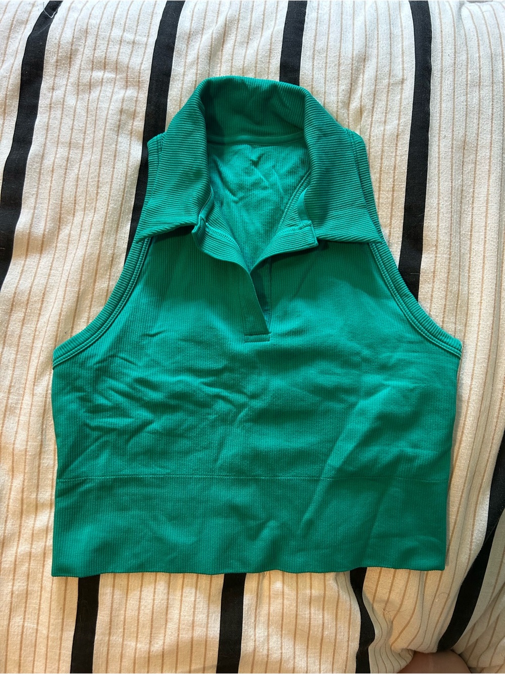Athleta Emerald Green Ribbed Sleeveless Polo Tank